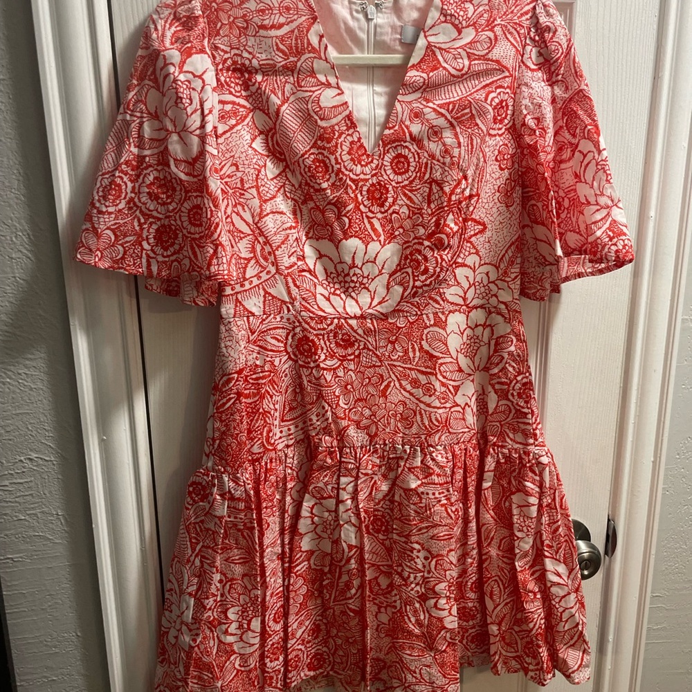 Red and White Floral Dress